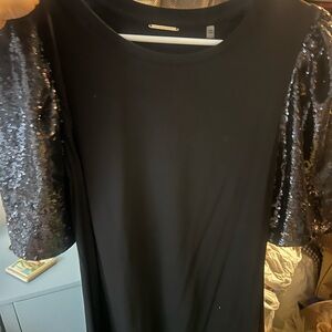 Black shirt  with Sequin puff Sleeves